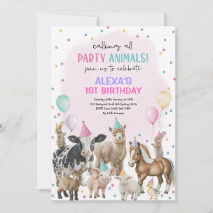 Convites Baloões de Animais da Fazenda Rosa Roxo Aniversári