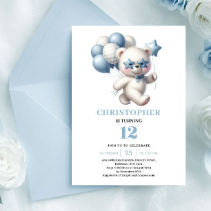 Convites Baloões de urso de pelúcia doce e fresco azul empo