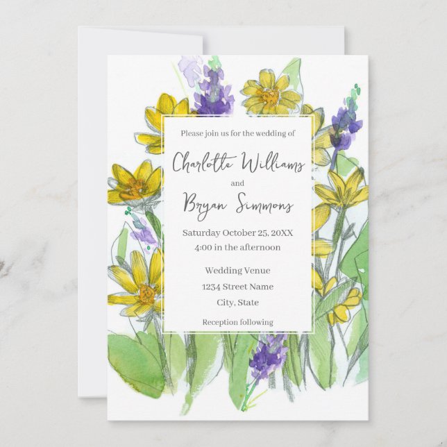 Convites Balsam Lupines Wildflowers Watercolor Wedding (Frente)