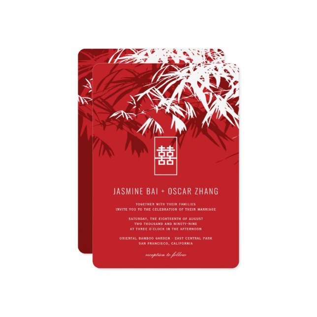 Convites Bambu Branco Vermelho Deixa Casamento Xi Chinês Du (Frente/Verso In Situ)