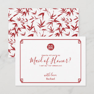 Convites Bambu Vermelho Você Será Minha Madrinha de casam