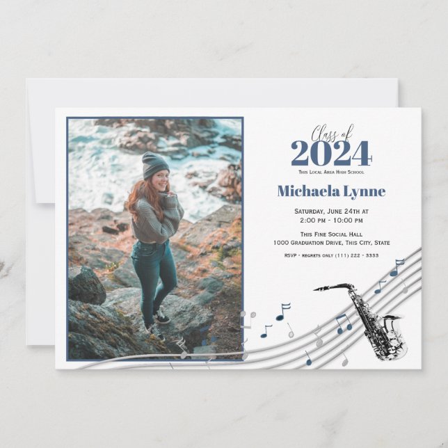 Convites Banda de Graduação Saxofone Marching com Foto (Frente)