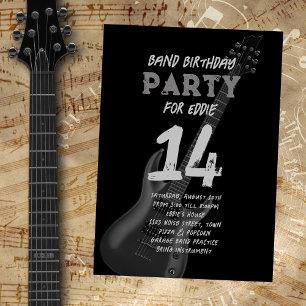 Convites Banda de Guitarra Preta Aniversário Adolescente