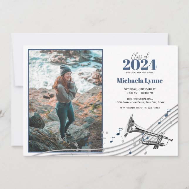 Convites Banda de Marcha de Trompete de Graduação com Foto (Frente)