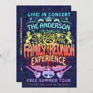 Convites Banda de Reunião Familiar com Neon do Contato Retr