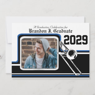 Convites Banda Marching Trombone Graduation Photo Blue