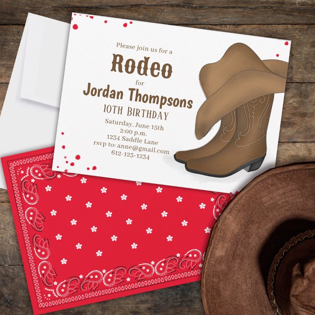 Convites Bandana Vermelha Simples, Rodeio Cowboy Borrão Bas (Criador carregado)