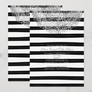 Convites Bandas brancas e pretas e círculos de prata