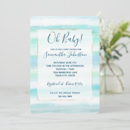 Convites Bandas de Aqua Blue Ocean Mint White Watercolor