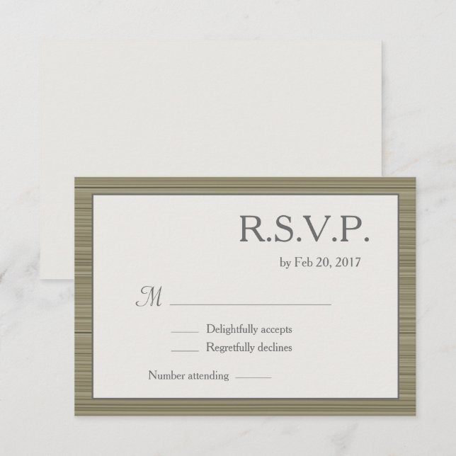 Convites Bandas de cinza verde-azeitona minimalistas rsvp (Frente/Verso)