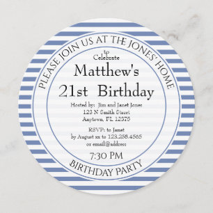 Convites Bandas De Pó Azul/Branco Náuticas Para Todas As Id