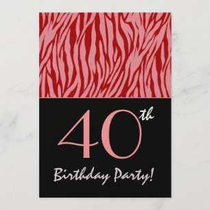 Convites Bandas de Zebra Rosa e Vermelha - aniversário de
