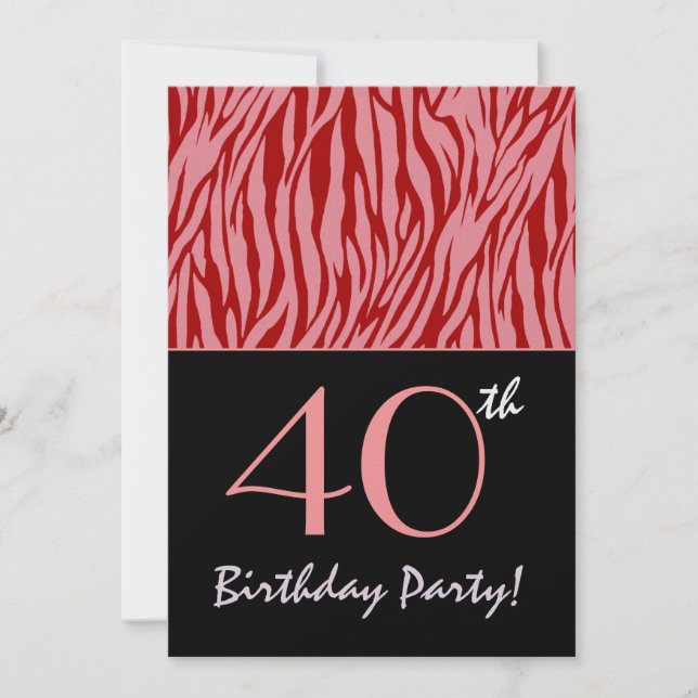 Convites Bandas de Zebra Rosa e Vermelha - aniversário de 4 (Frente)