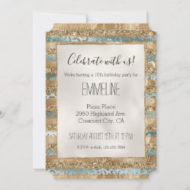 Convites Bandas Impressas do Leopardo Azul-Azul-Aqua Dourad