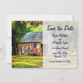 Convites Bandeira Americana de Celeiro Rústico Salve a Data