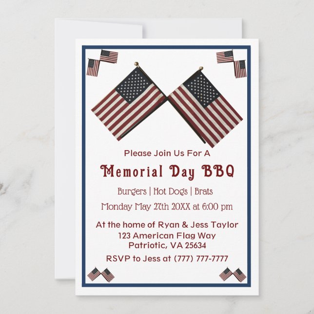 Convites Bandeira Americana do Dia Memorial (Frente)