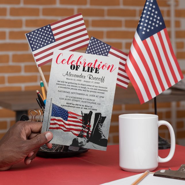 Convites Bandeira Americana e Boots Celebração da Vida (Criador carregado)