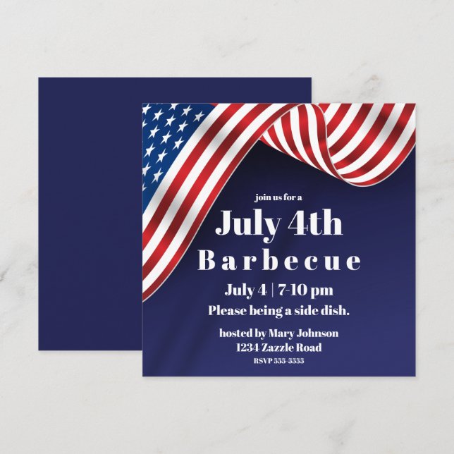 Convites Bandeira Americana Elegante 4 de julho (Frente/Verso)