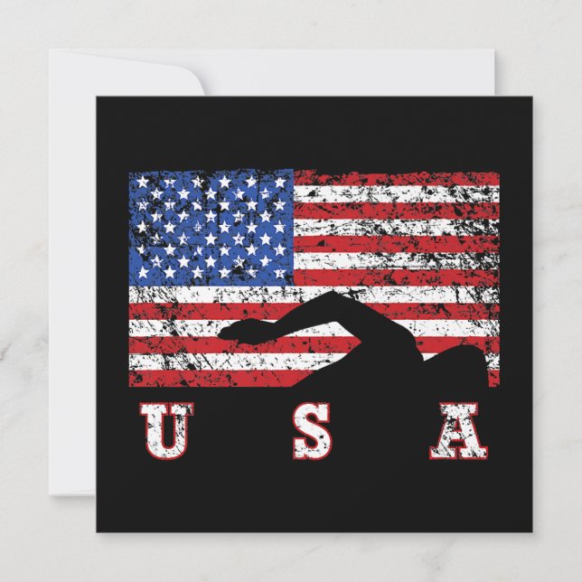 Convites Bandeira Americana Natação EUA Presente Equipe de  (Frente)