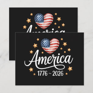 Convites Bandeira Bonita Coração 1776-2026 4 de Julho 250º