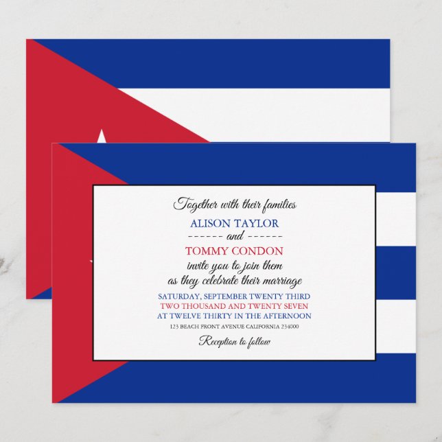 Convites Bandeira Cubana, Bandeira do Casamento Cuba (Frente/Verso)