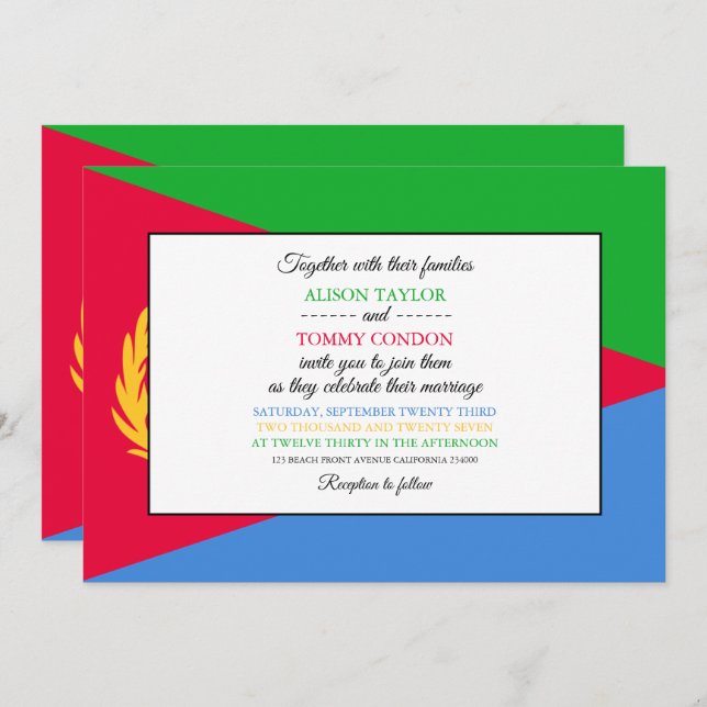 Convites Bandeira da Eritreia, Bandeira do Casamento da Eri (Frente/Verso)