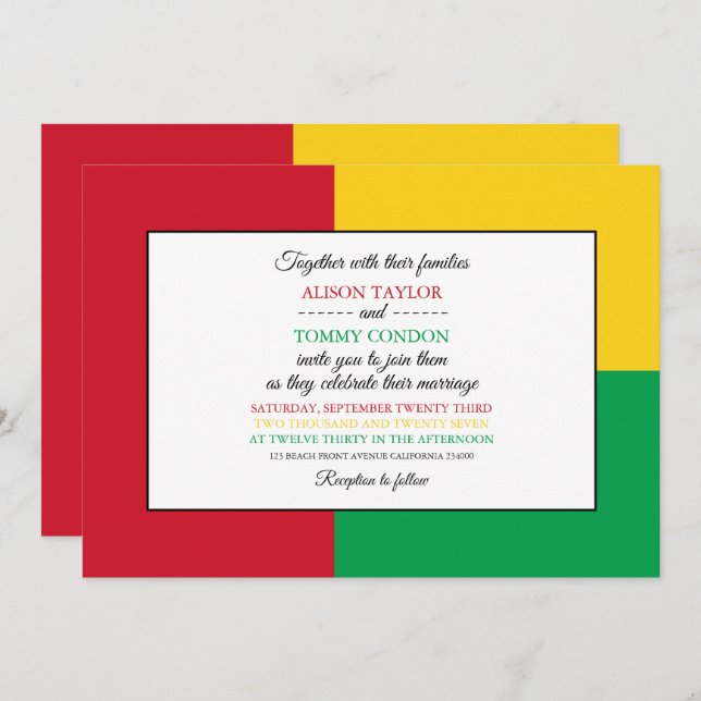 Convites Bandeira da Guiné-Bissau Casamento (Frente/Verso)