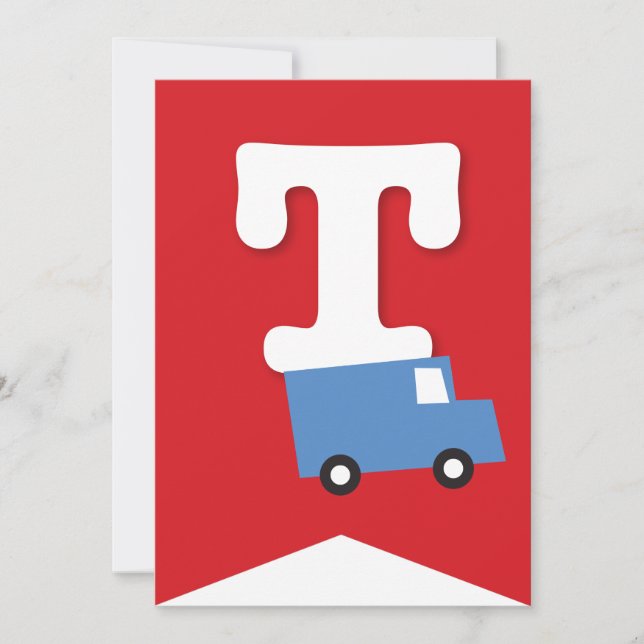 Convites Bandeira de Aniversário Feliz Brinquedos de Transp (Frente)