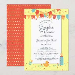 Convites Bandeira de Bebezao de Casais Fofos Amarelo Vermel