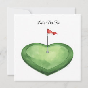 Convites Bandeira de golfe em forma de coração no green de 