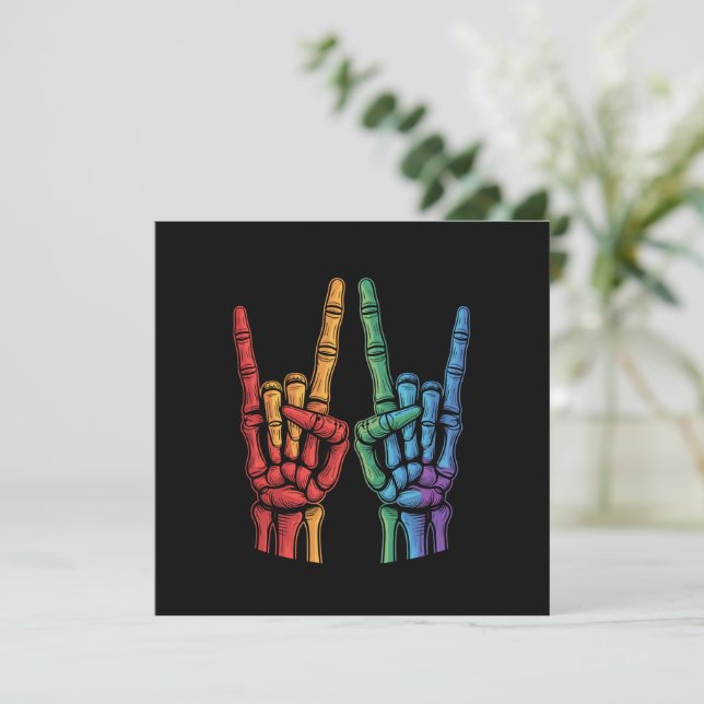 Convites Bandeira do Arco-íris LGBTQ Mão de Rocha Esqueleto (Em pé/Frente)