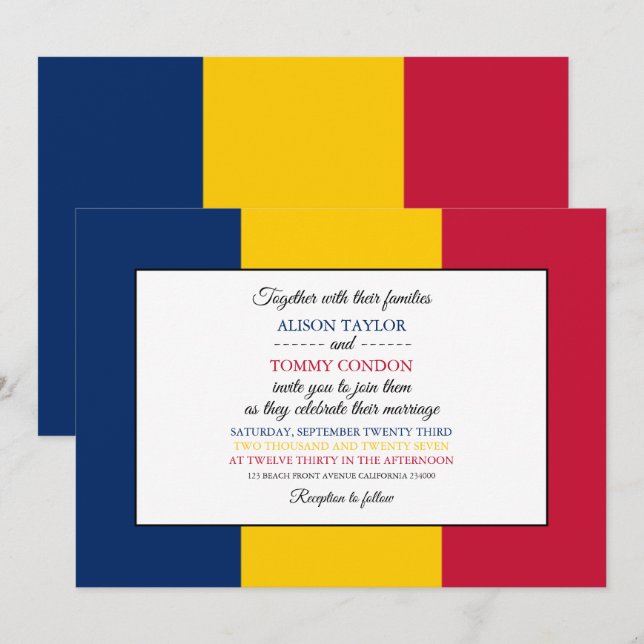 Convites Bandeira do Chade, Bandeira do Casamento do Chade (Frente/Verso)