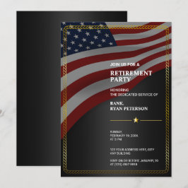 Convites Bandeira dos EUA | Canto | Moldura de Corda Dourad