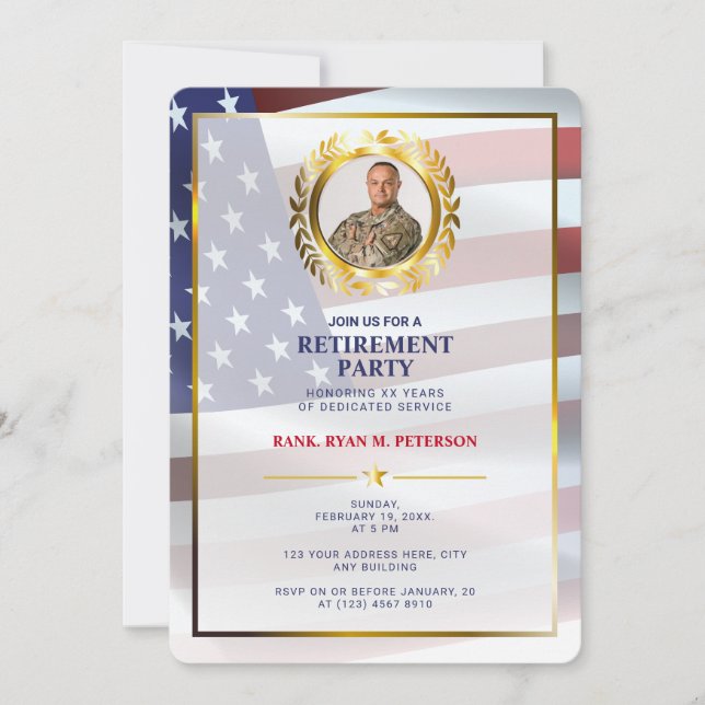 Convites Bandeira dos EUA | Folha de Louro Dourada | Aposen (Frente)