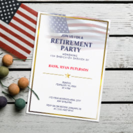 Convites Bandeira dos EUA | Transparente | Moldura Dourada