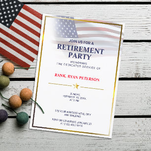 Convites Bandeira dos EUA   Transparente   Moldura Dourada 