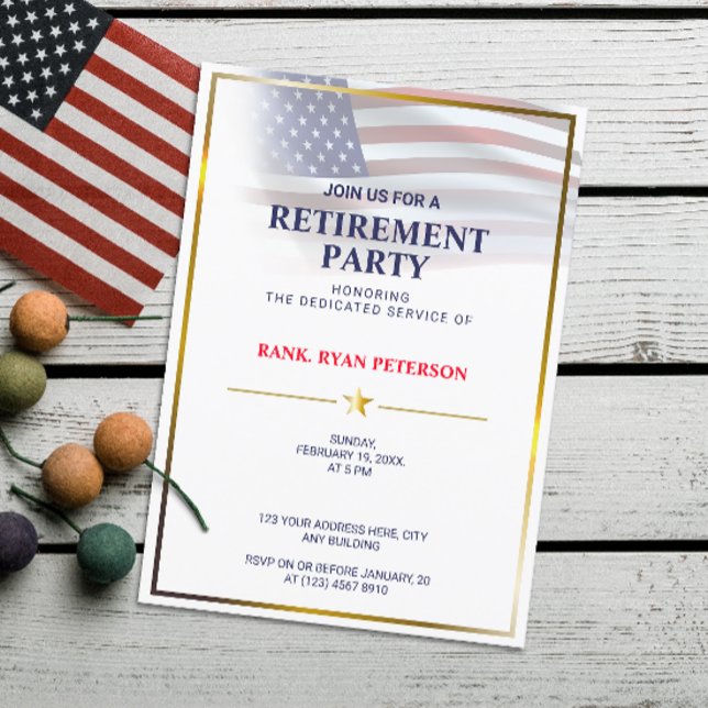 Convites Bandeira dos EUA | Transparente | Moldura Dourada  (Criador carregado)