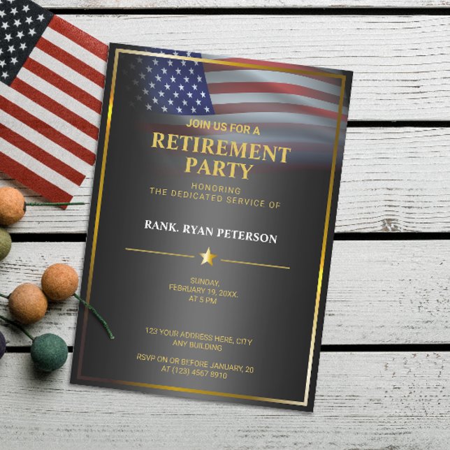 Convites Bandeira dos EUA | Transparente | Moldura Dourada  (Criador carregado)