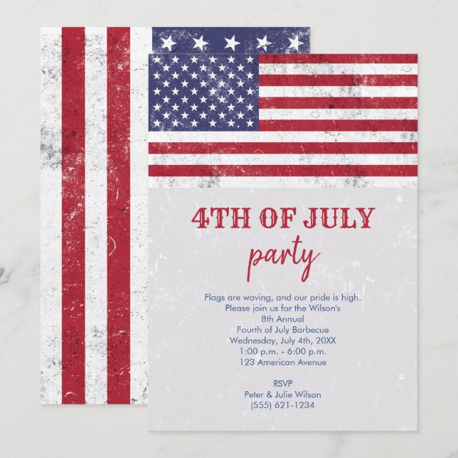 Convites Bandeira EUA Vintage Patriótica Festa Americana 4  (Frente/Verso)