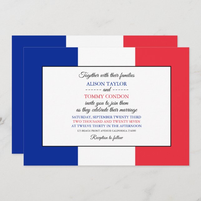 Convites Bandeira francesa, Bandeira da França Casamento (Frente/Verso)