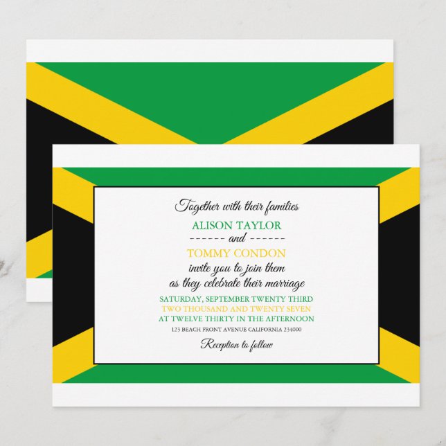 Convites Bandeira jamaicana, Bandeira do Casamento Jamaica (Frente/Verso)