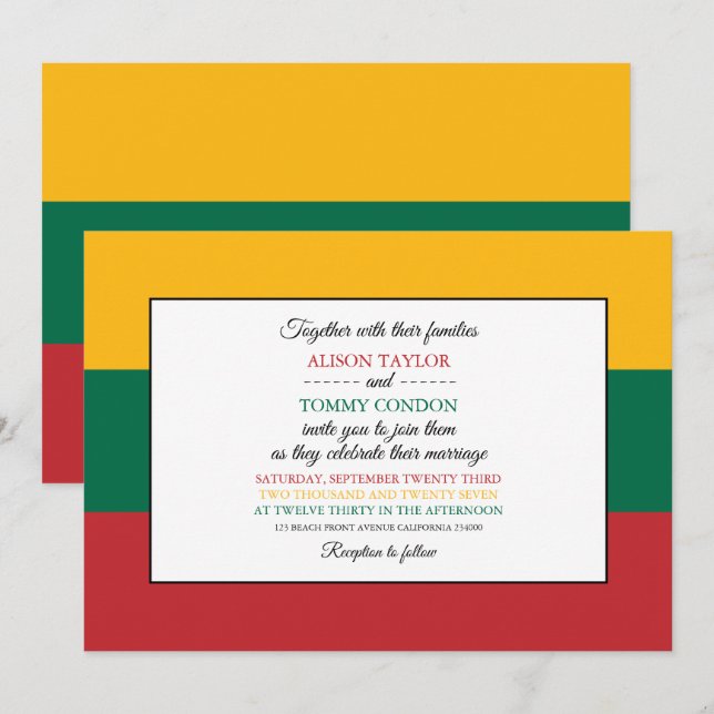 Convites Bandeira lituana, Bandeira do Casamento Lituânia (Frente/Verso)