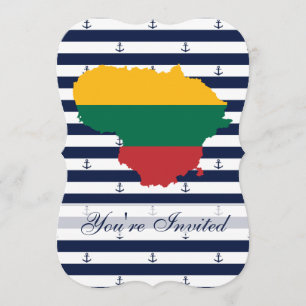 Convites Bandeira/mapa de Lithuania em fundo listrado