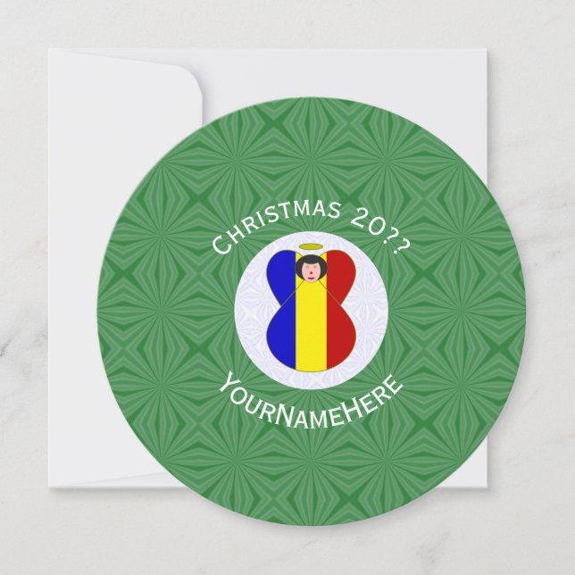 Convites Bandeira Romena Anjo Natal Personalizar Redondo (Frente)