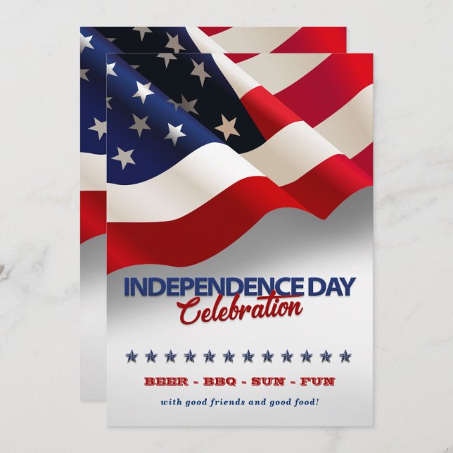 Convites Bandeira Vermelha, Branca e Azul Americana 4º do P (Frente/Verso)