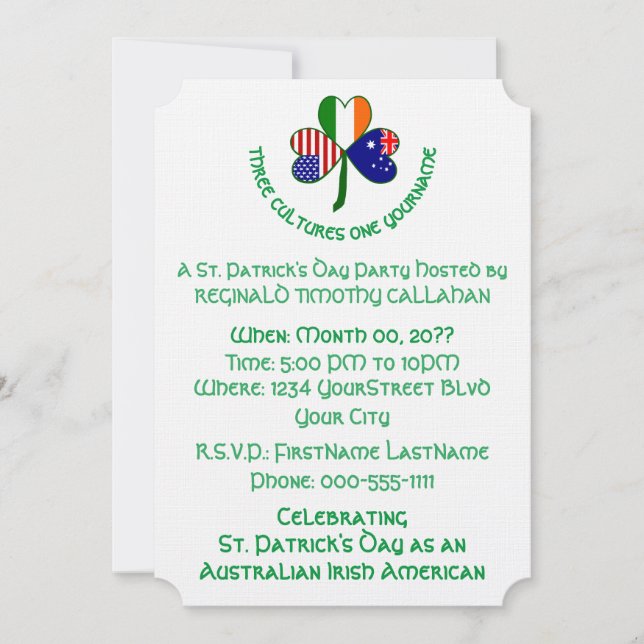 Convites Bandeiras da Austrália Irlanda EUA Trevo (Frente)
