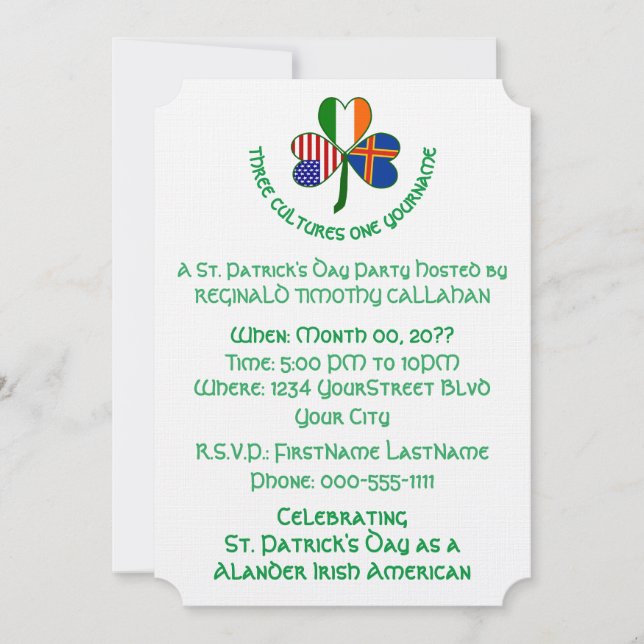 Convites Bandeiras das Ilhas Aland Irlanda EUA Trevo (Frente)