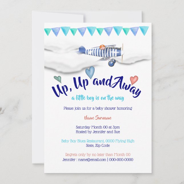 Convites Bandeiras de chá de fraldas de aviões (Frente)