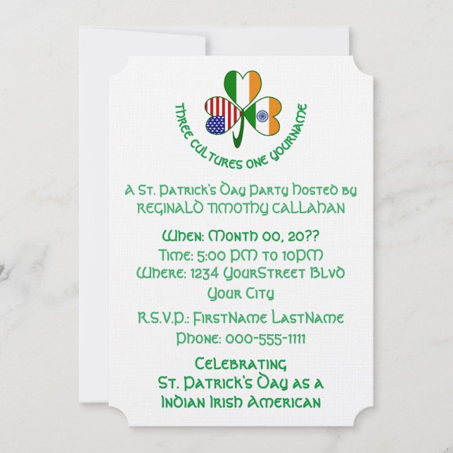 Convites Bandeiras Shamrock Índia Irlanda EUA (Frente)