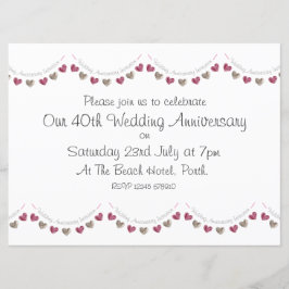 Convites Bandeirolas de coração de lã 40º Aniversário de Bo